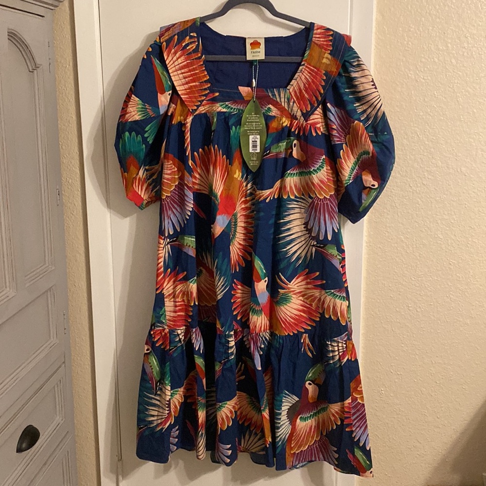 Farm Rio Navy Toucan Puff-Sleeve Midi Dress - Picture 11 of 16